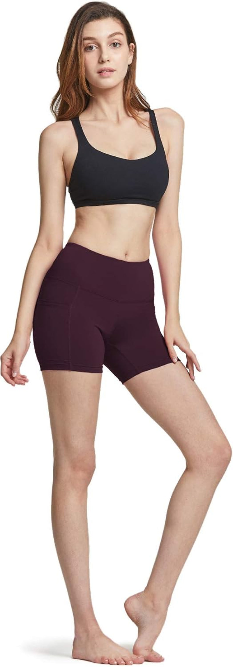 Women'S High Waist Tummy Control Yoga Shorts, Workout Exercise Shorts, Running Shorts W Pocket